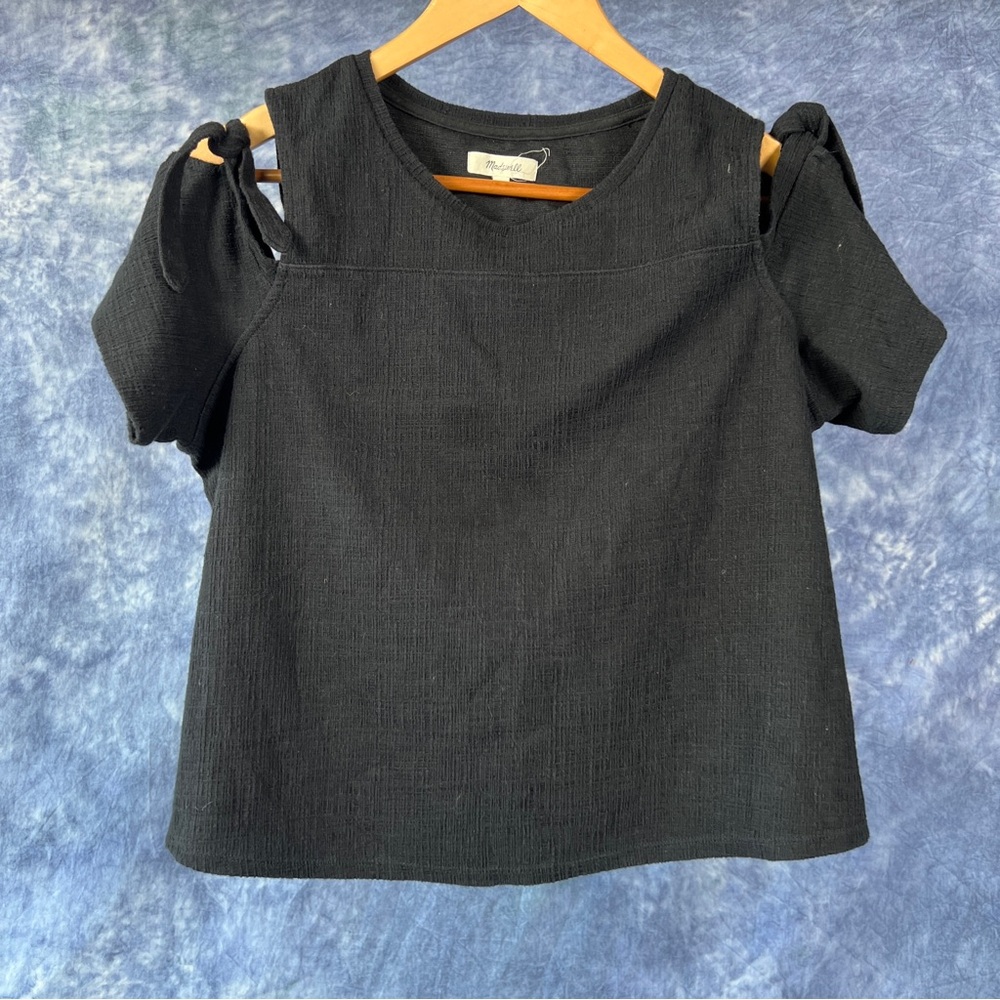 Madewell Black Skylark Cold Shoulder Short Sleeve Blouse Sz L